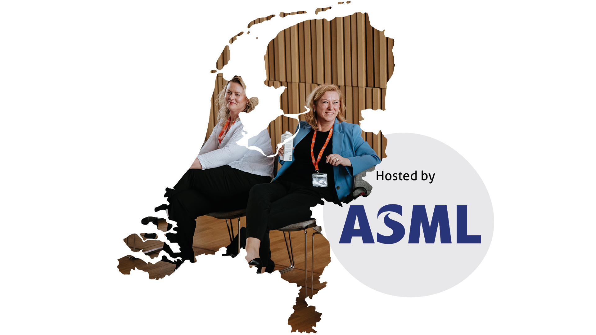 A map of The Netherlands with delegates enjoying their time at an iVentiv event contained within. The ASML Host logo also features.