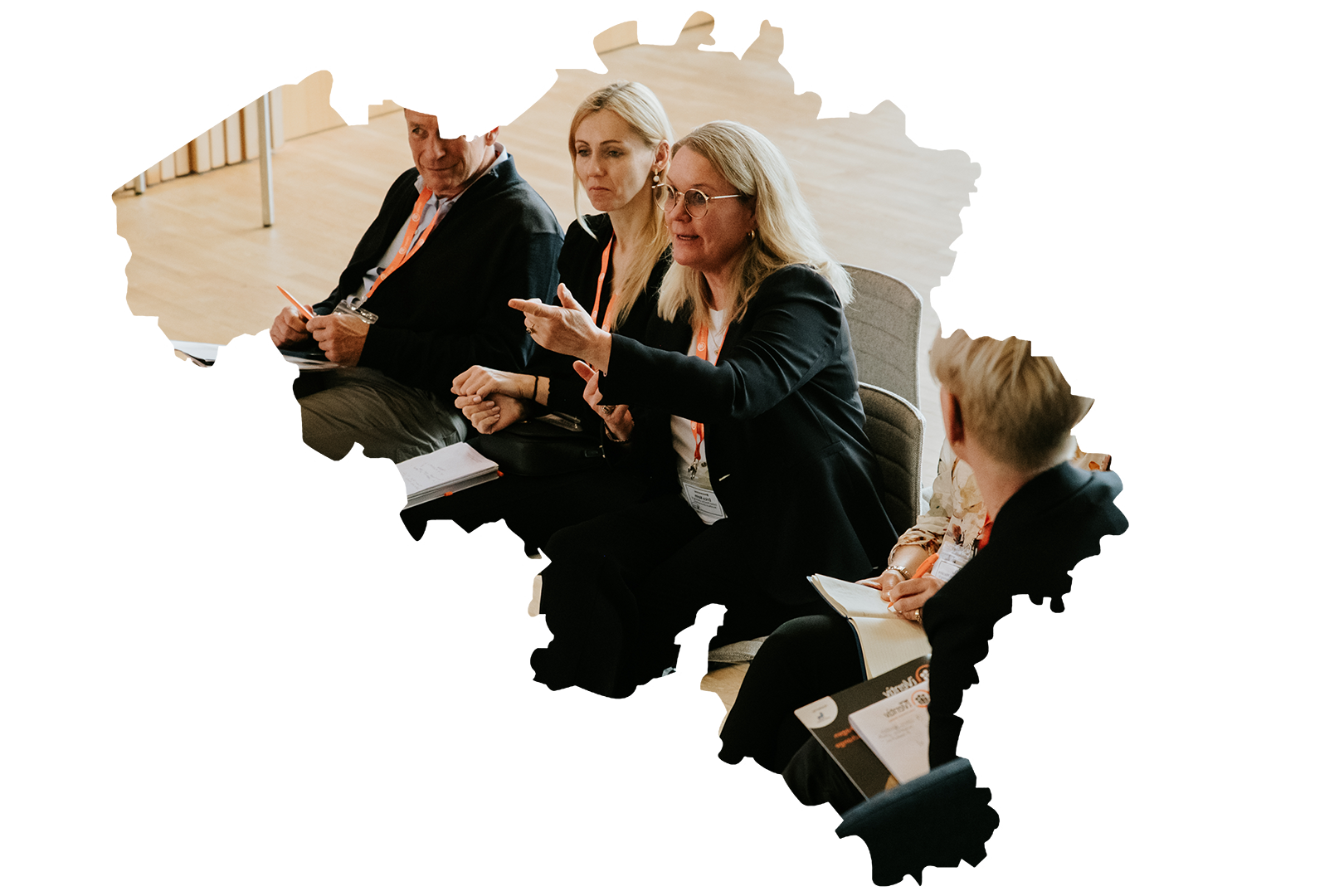 iVentiv participants in conversation, framed by a map of Belgium