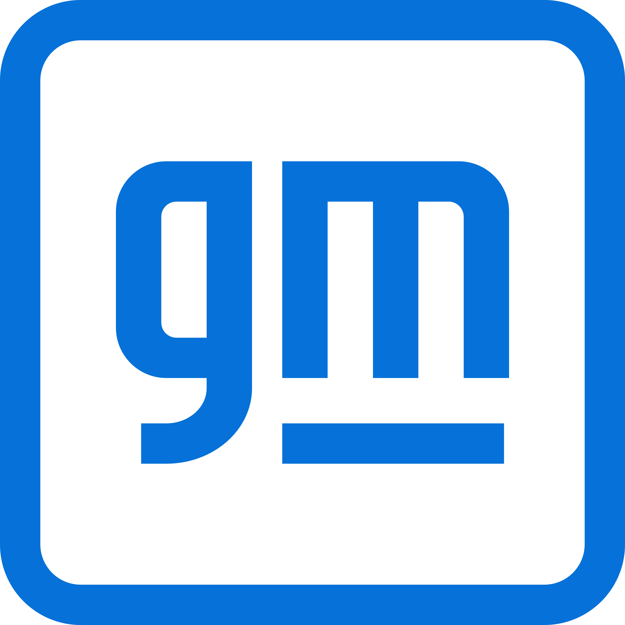 General Motors company logo ('GM' initials, in blue, in a blue box)