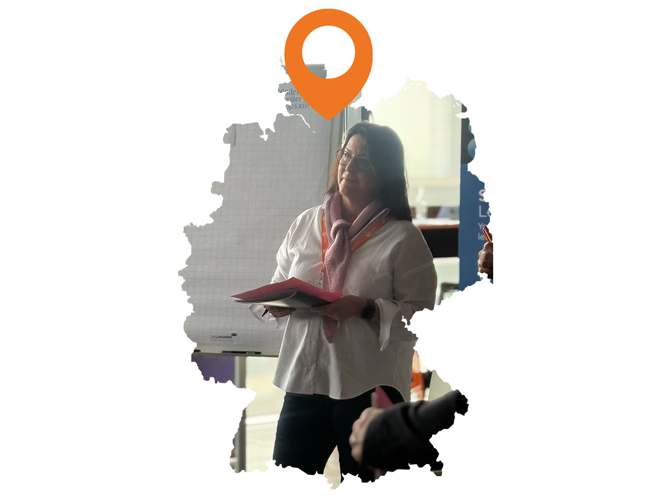 iVentiv event participants framed in a map of Germany, with a pin pointed to Hamburg