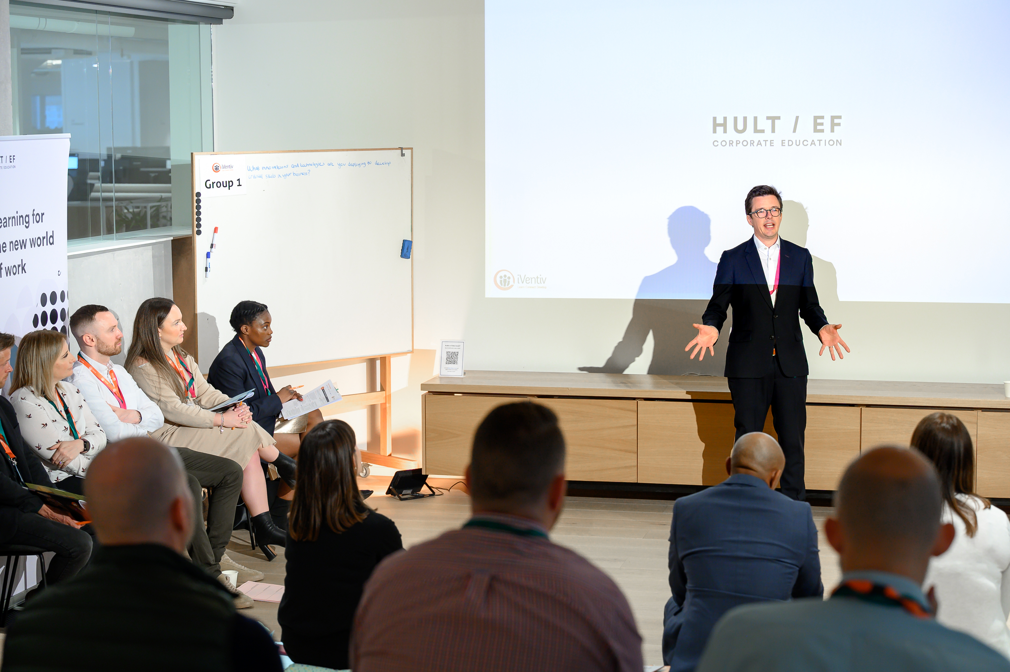 Ben Hope, Hult EF, welcomes guests to the EF hub in 2022