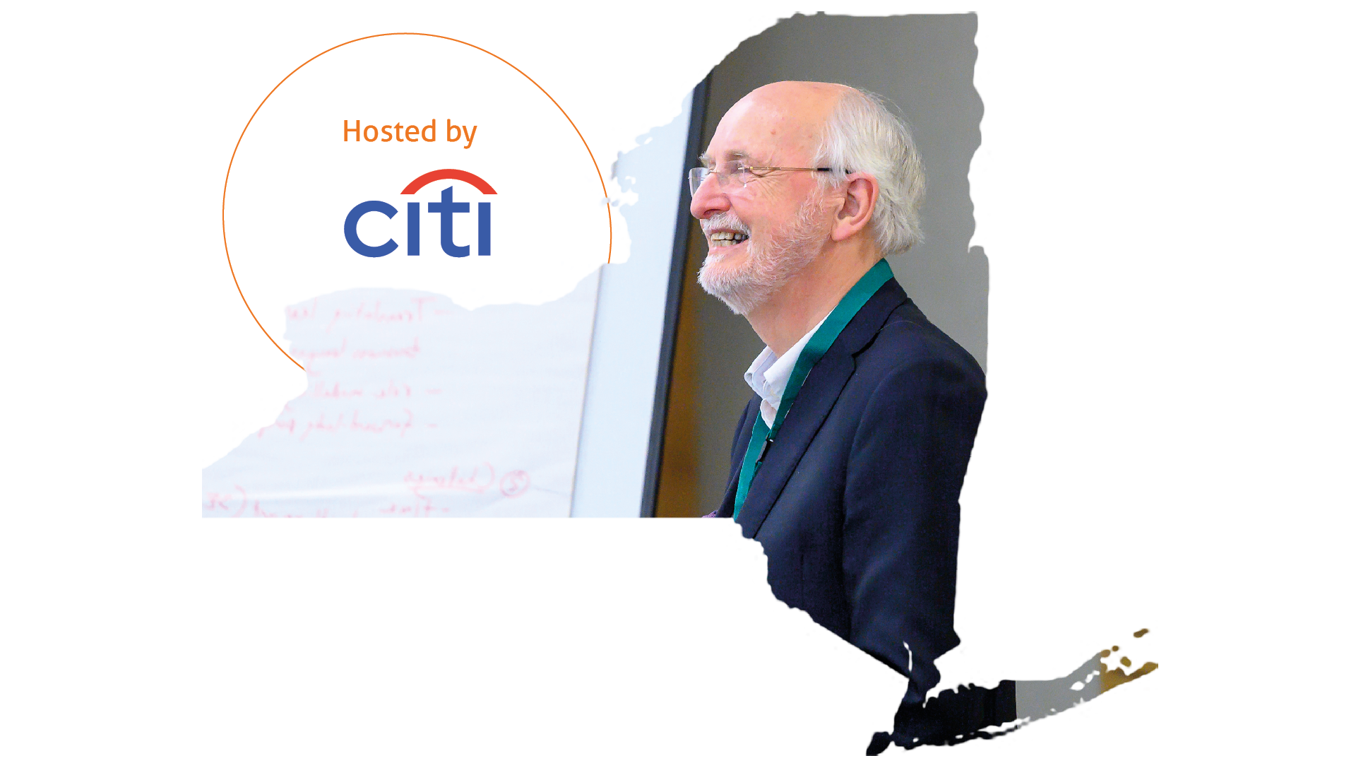 Charles Jennings and the Citi group logo, framed by a map of New York