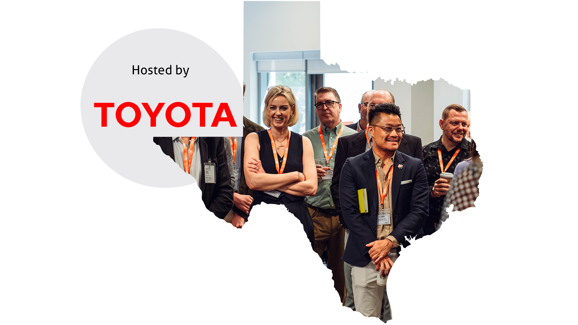 An image of Texas state with delegates enjoying an iVentiv event contained within. Toyota Host logo also features