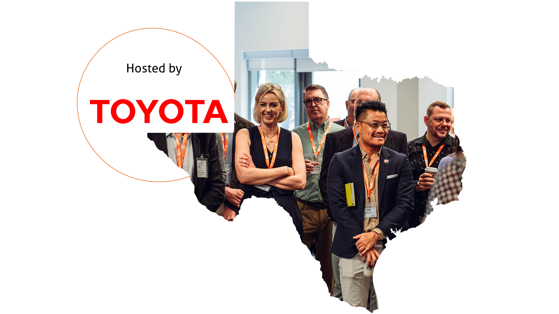 An image of Texas state with delegates enjoying an iVentiv event contained within. Toyota Host logo also features